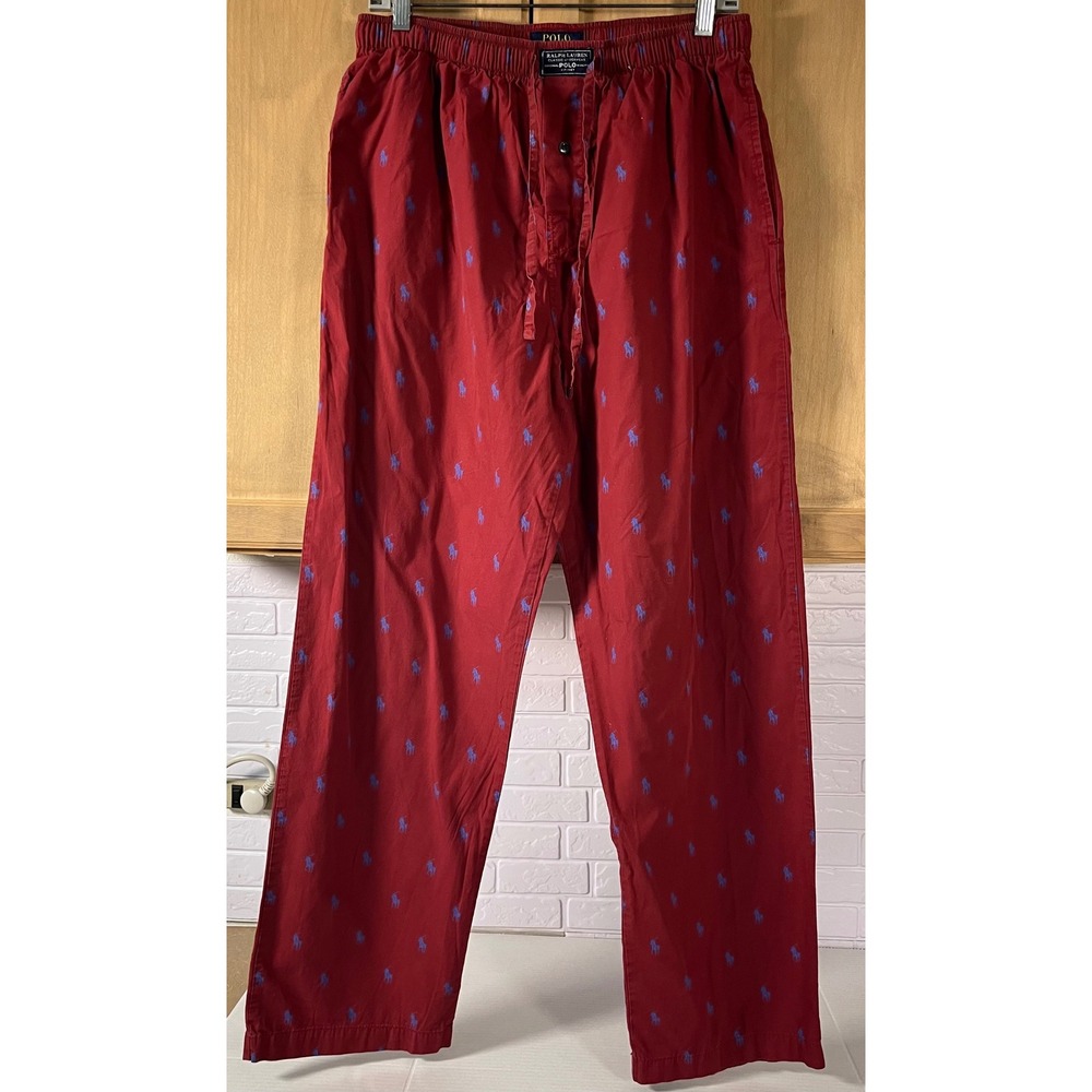 Polo Ralph Lauren Pajama Pants Women Large Red Blue Pony Logo Cotton Sleepwear